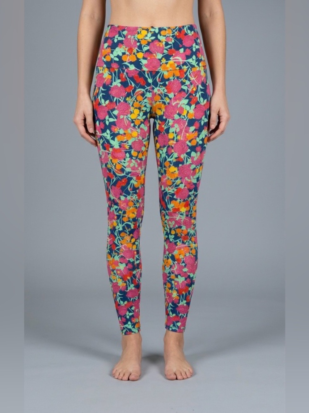 NWOT LuLaRoe Leggings OS Floral Rose Print Colorful Blue Pink Orange Stretch